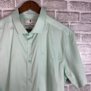Father & Sons Mint Green Cotton Stretch Casual Button Up Shirt Mens 2XL Slim Fit